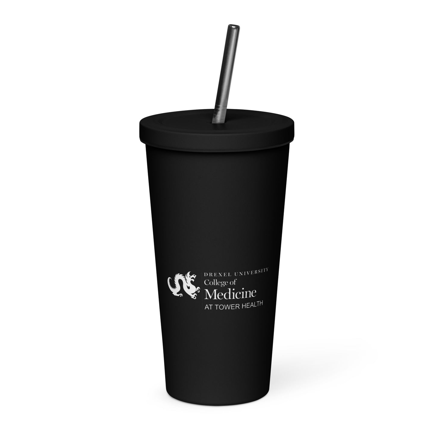 DUCOM Tower Health Insulated tumbler with a straw